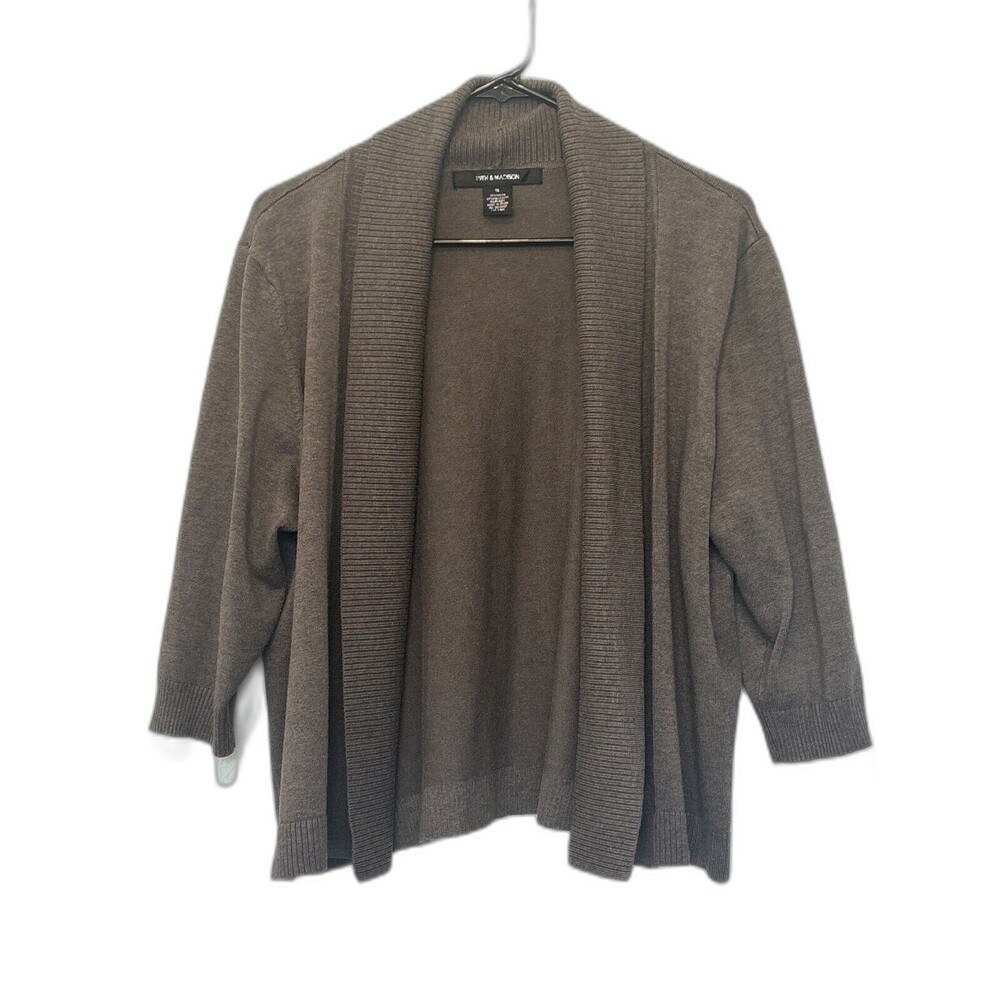 EUC 89th & Madison Open Front Mid Sleeve Shrug Warm Gray Cardigan Womens Size 1X